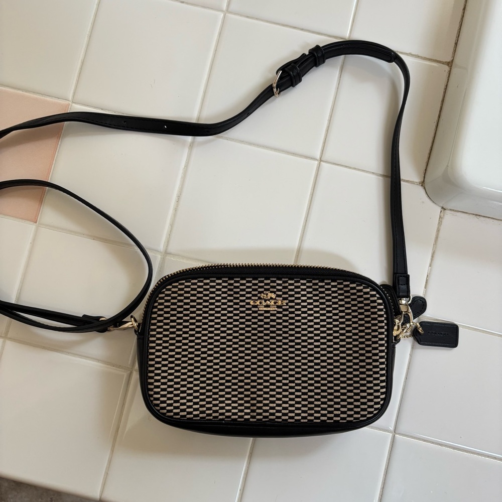 Coach Black and Cream Checkered Crossbody Bag